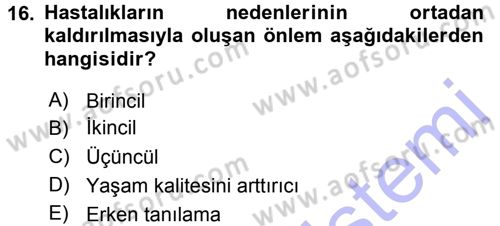 Yaşlı ve Hasta Bakım Hizmetleri Dersi 2015 - 2016 Yılı (Final) Dönem Sonu Sınav Soruları 16. Soru