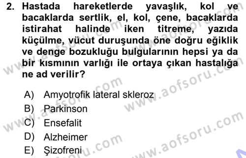Yaşlı ve Hasta Bakım Hizmetleri Dersi 2015 - 2016 Yılı (Final) Dönem Sonu Sınav Soruları 2. Soru