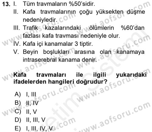 Yaşlı ve Hasta Bakım Hizmetleri Dersi 2015 - 2016 Yılı Tek Ders Sınav Soruları 13. Soru