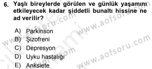 Yaşlı ve Hasta Bakım Hizmetleri Dersi 2015 - 2016 Yılı Tek Ders Sınav Soruları 6. Soru