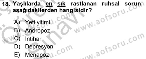 Yaşlı ve Hasta Bakım Hizmetleri Dersi 2016 - 2017 Yılı 3 Ders Sınav Soruları 18. Soru
