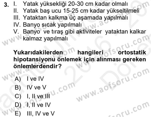 Yaşlı ve Hasta Bakım Hizmetleri Dersi 2016 - 2017 Yılı (Final) Dönem Sonu Sınav Soruları 3. Soru