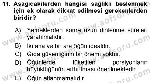 Yaşlı ve Hasta Bakım Hizmetleri Dersi 2017 - 2018 Yılı 3 Ders Sınav Soruları 11. Soru