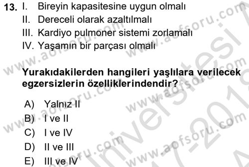 Yaşlı ve Hasta Bakım Hizmetleri Dersi 2017 - 2018 Yılı (Vize) Ara Sınav Soruları 13. Soru