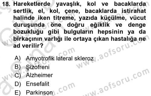 Yaşlı ve Hasta Bakım Hizmetleri Dersi 2017 - 2018 Yılı (Vize) Ara Sınav Soruları 18. Soru