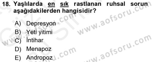 Yaşlı ve Hasta Bakım Hizmetleri Dersi 2017 - 2018 Yılı (Final) Dönem Sonu Sınav Soruları 18. Soru