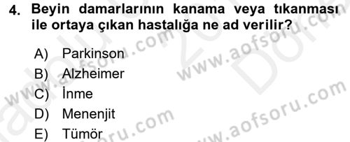 Yaşlı ve Hasta Bakım Hizmetleri Dersi 2017 - 2018 Yılı (Final) Dönem Sonu Sınav Soruları 4. Soru