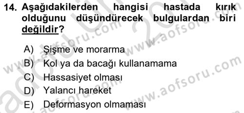 Yaşlı ve Hasta Bakım Hizmetleri Dersi 2018 - 2019 Yılı 3 Ders Sınavı 14. Soru