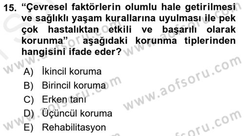 Yaşlı ve Hasta Bakım Hizmetleri Dersi 2018 - 2019 Yılı (Final) Dönem Sonu Sınav Soruları 15. Soru