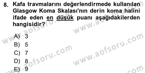 Yaşlı ve Hasta Bakım Hizmetleri Dersi 2018 - 2019 Yılı (Final) Dönem Sonu Sınav Soruları 8. Soru