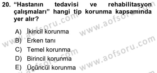 Yaşlı ve Hasta Bakım Hizmetleri Dersi 2020 - 2021 Yılı Yaz Okulu Sınav Soruları 20. Soru