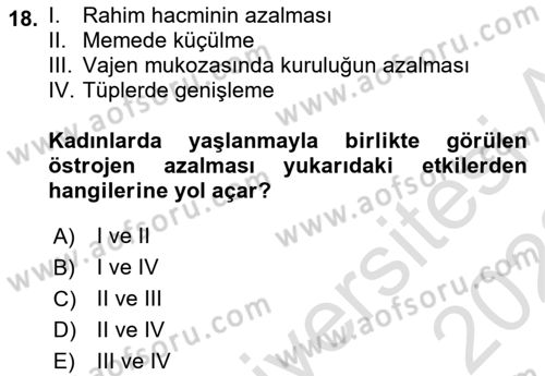 Yaşlı ve Hasta Bakım Hizmetleri Dersi 2021 - 2022 Yılı (Vize) Ara Sınav Soruları 18. Soru