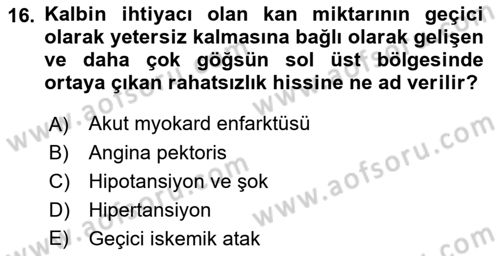Yaşlı ve Hasta Bakım Hizmetleri Dersi 2021 - 2022 Yılı (Final) Dönem Sonu Sınav Soruları 16. Soru