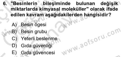 Yaşlı ve Hasta Bakım Hizmetleri Dersi 2021 - 2022 Yılı Yaz Okulu Sınav Soruları 6. Soru