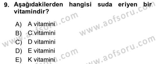 Yaşlı ve Hasta Bakım Hizmetleri Dersi 2021 - 2022 Yılı Yaz Okulu Sınav Soruları 9. Soru