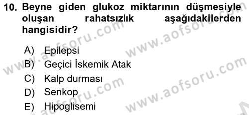 Yaşlı ve Hasta Bakım Hizmetleri Dersi 2022 - 2023 Yılı (Final) Dönem Sonu Sınav Soruları 10. Soru