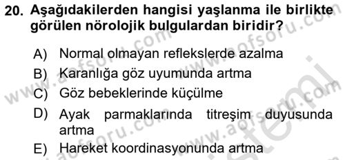 Yaşlı ve Hasta Bakım Hizmetleri Dersi 2022 - 2023 Yılı (Final) Dönem Sonu Sınav Soruları 20. Soru