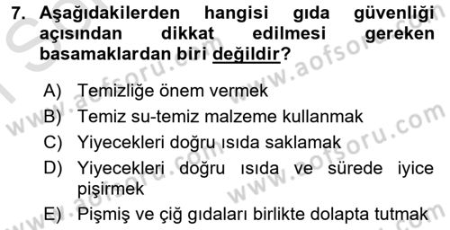 Yaşlı ve Hasta Bakım Hizmetleri Dersi 2022 - 2023 Yılı (Final) Dönem Sonu Sınav Soruları 7. Soru