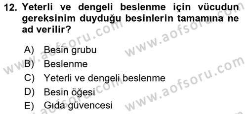 Yaşlı ve Hasta Bakım Hizmetleri Dersi 2022 - 2023 Yılı Yaz Okulu Sınav Soruları 12. Soru