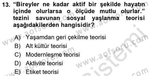 Yaşlı ve Hasta Bakım Hizmetleri Dersi 2022 - 2023 Yılı Yaz Okulu Sınav Soruları 13. Soru