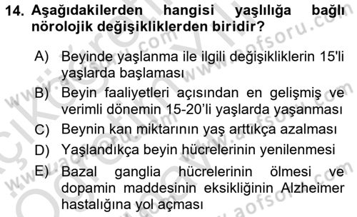 Yaşlı ve Hasta Bakım Hizmetleri Dersi 2022 - 2023 Yılı Yaz Okulu Sınav Soruları 14. Soru