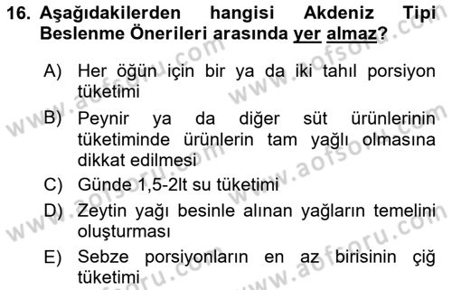 Yaşlı ve Hasta Bakım Hizmetleri Dersi 2022 - 2023 Yılı Yaz Okulu Sınav Soruları 16. Soru