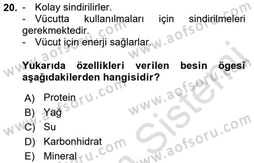 Yaşlı ve Hasta Bakım Hizmetleri Dersi 2022 - 2023 Yılı Yaz Okulu Sınav Soruları 20. Soru