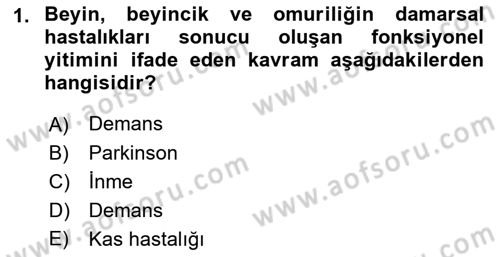 Yaşlı ve Hasta Bakım Hizmetleri Dersi 2023 - 2024 Yılı (Vize) Ara Sınav Soruları 1. Soru
