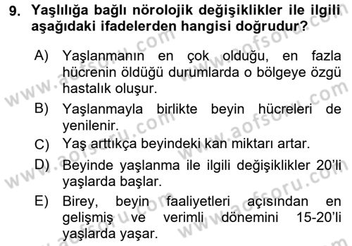 Yaşlı ve Hasta Bakım Hizmetleri Dersi 2023 - 2024 Yılı (Vize) Ara Sınav Soruları 9. Soru