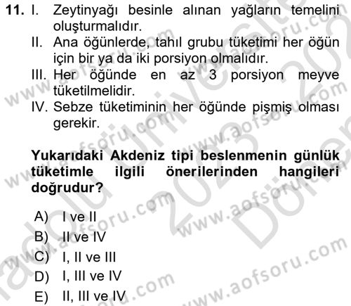Yaşlı ve Hasta Bakım Hizmetleri Dersi 2023 - 2024 Yılı (Final) Dönem Sonu Sınav Soruları 11. Soru