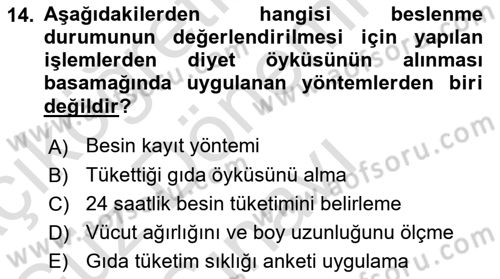 Yaşlı ve Hasta Bakım Hizmetleri Dersi 2023 - 2024 Yılı (Final) Dönem Sonu Sınav Soruları 14. Soru
