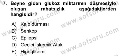 Yaşlı ve Hasta Bakım Hizmetleri Dersi Dönem Sonu Sınavı Deneme Sınav Soruları 7. Soru
