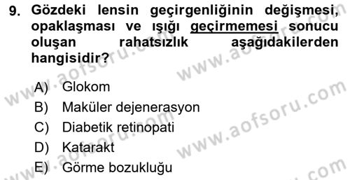 Yaşlı ve Hasta Bakım Hizmetleri Dersi 2023 - 2024 Yılı (Final) Dönem Sonu Sınav Soruları 9. Soru