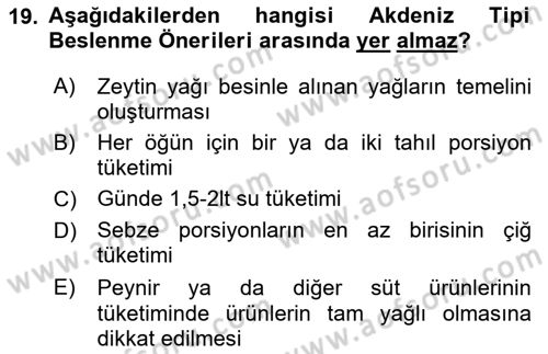 Yaşlı ve Hasta Bakım Hizmetleri Dersi 2024 - 2025 Yılı (Final) Dönem Sonu Sınav Soruları 19. Soru