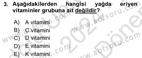 Yaşlı ve Hasta Bakım Hizmetleri Dersi 2024 - 2025 Yılı (Final) Dönem Sonu Sınav Soruları 3. Soru