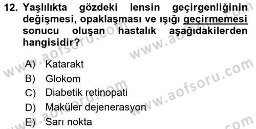 Yaşlı ve Hasta Bakım Hizmetleri Dersi 2024 - 2025 Yılı Yaz Okulu Sınav Soruları 12. Soru