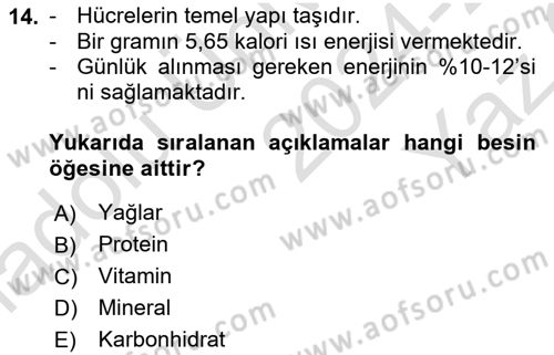 Yaşlı ve Hasta Bakım Hizmetleri Dersi 2024 - 2025 Yılı Yaz Okulu Sınav Soruları 14. Soru