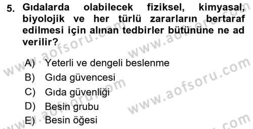 Yaşlı ve Hasta Bakım Hizmetleri Dersi 2024 - 2025 Yılı Yaz Okulu Sınav Soruları 5. Soru
