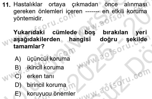 Yaşlı ve Hasta Bakım Hizmetleri Dersi 2025 - 2026 Yılı (Vize) Ara Sınav Soruları 11. Soru