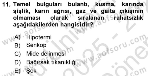 Yaşlı ve Hasta Bakım Hizmetleri Dersi 2025 - 2026 Yılı (Final) Dönem Sonu Sınav Soruları 11. Soru