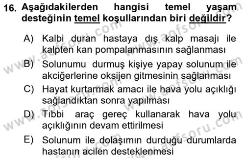 Yaşlı ve Hasta Bakım Hizmetleri Dersi 2025 - 2026 Yılı (Final) Dönem Sonu Sınav Soruları 16. Soru
