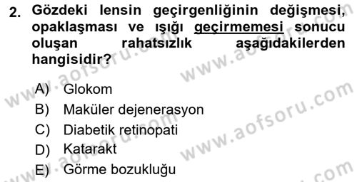 Yaşlı ve Hasta Bakım Hizmetleri Dersi 2025 - 2026 Yılı (Final) Dönem Sonu Sınav Soruları 2. Soru
