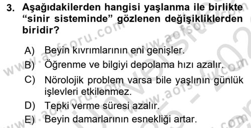 Yaşlı ve Hasta Bakım Hizmetleri Dersi 2025 - 2026 Yılı (Final) Dönem Sonu Sınav Soruları 3. Soru