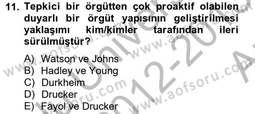 Sosyal Hizmet Yönetimi Dersi 2012 - 2013 Yılı (Vize) Ara Sınav Soruları 11. Soru