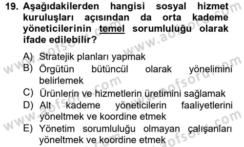 Sosyal Hizmet Yönetimi Dersi 2012 - 2013 Yılı (Vize) Ara Sınav Soruları 19. Soru