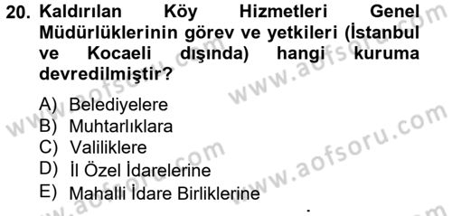 Sosyal Hizmet Yönetimi Dersi 2012 - 2013 Yılı (Final) Dönem Sonu Sınav Soruları 20. Soru