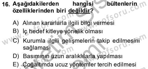 Sosyal Hizmet Yönetimi Dersi 2013 - 2014 Yılı (Vize) Ara Sınav Soruları 16. Soru
