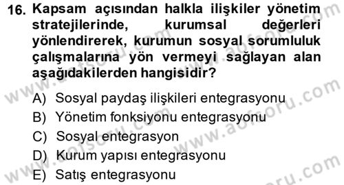 Sosyal Hizmet Yönetimi Dersi 2014 - 2015 Yılı (Vize) Ara Sınav Soruları 16. Soru