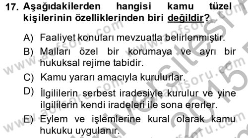 Sosyal Hizmet Yönetimi Dersi 2014 - 2015 Yılı (Final) Dönem Sonu Sınav Soruları 17. Soru