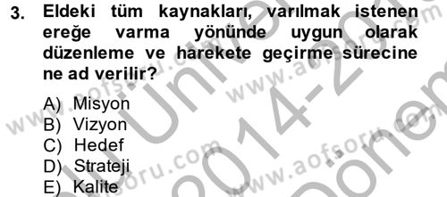 Sosyal Hizmet Yönetimi Dersi 2014 - 2015 Yılı (Final) Dönem Sonu Sınav Soruları 3. Soru